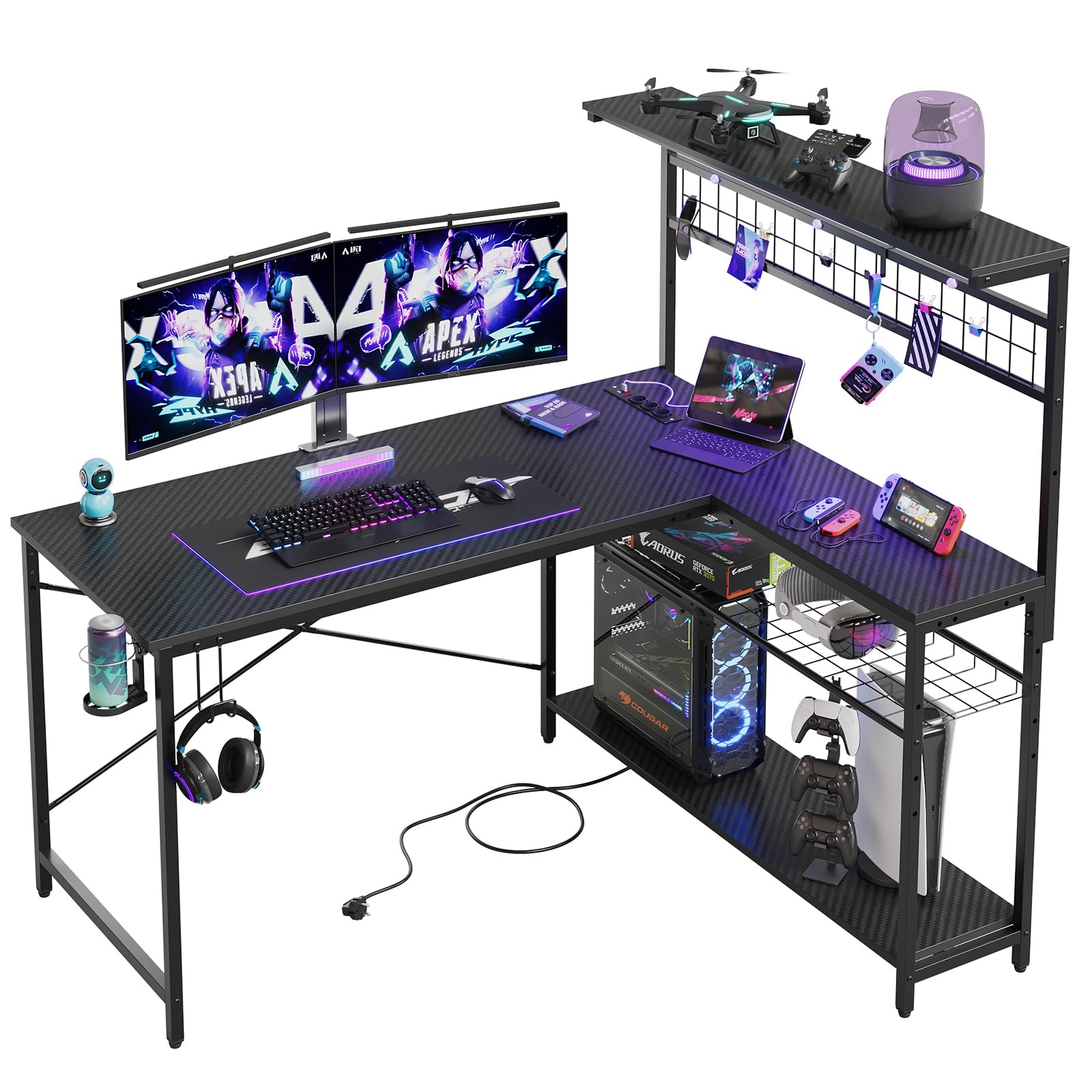 Bestier Scrivania Gaming Angolare a L 130cm Reversibile