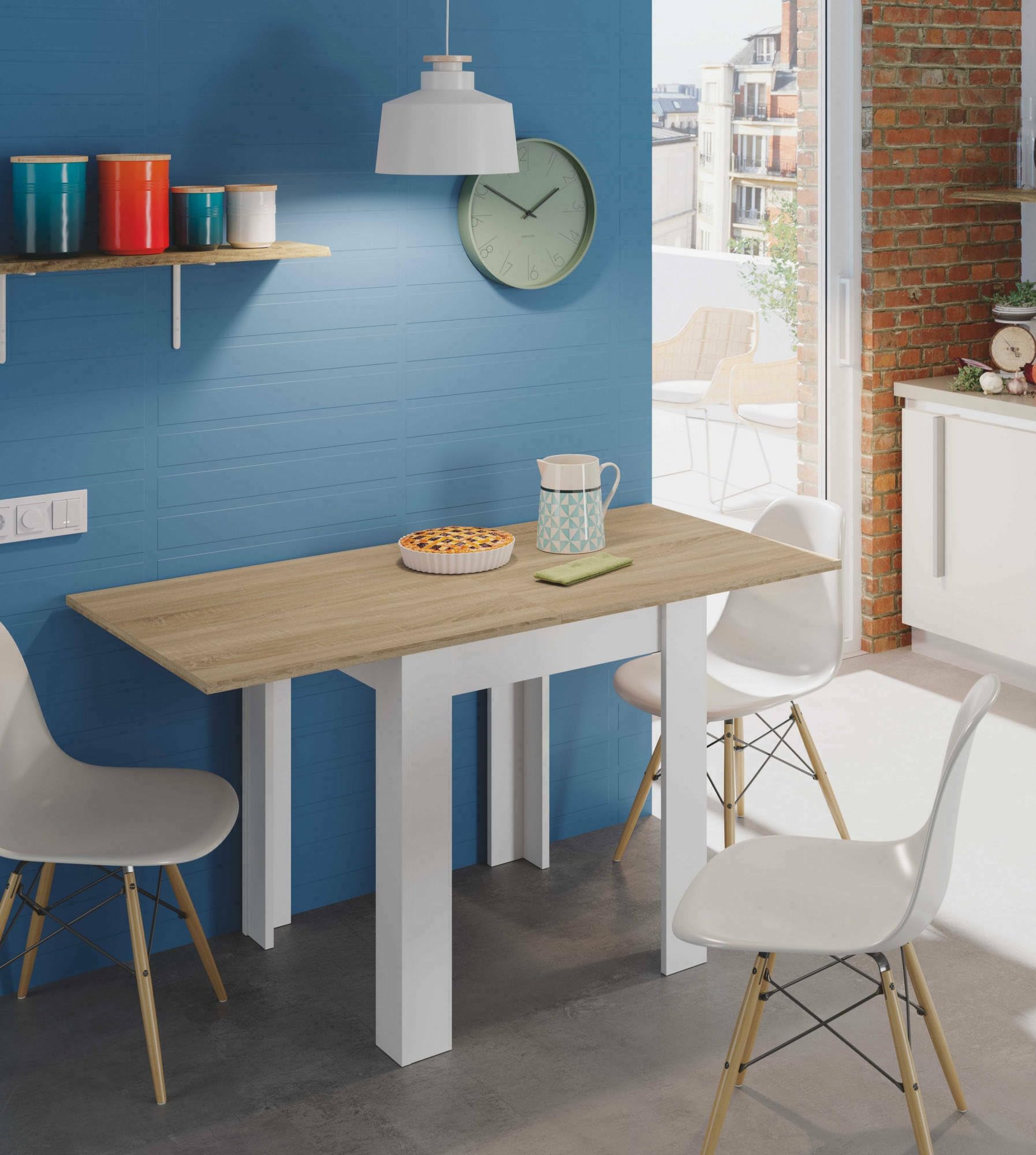 Dmora Tavolo Allungabile Newark Pieghevole, Bianco e Rovere