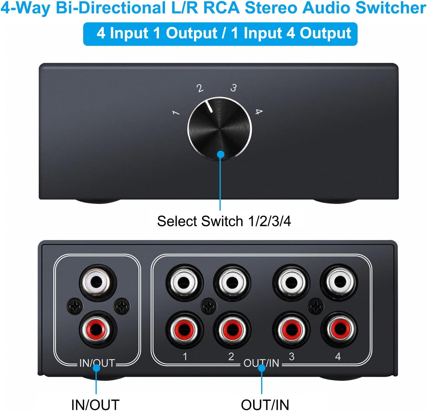 Commutatore Audio Stereo Bidirezionale L/R RCA a 4 Vie - immagine 2
