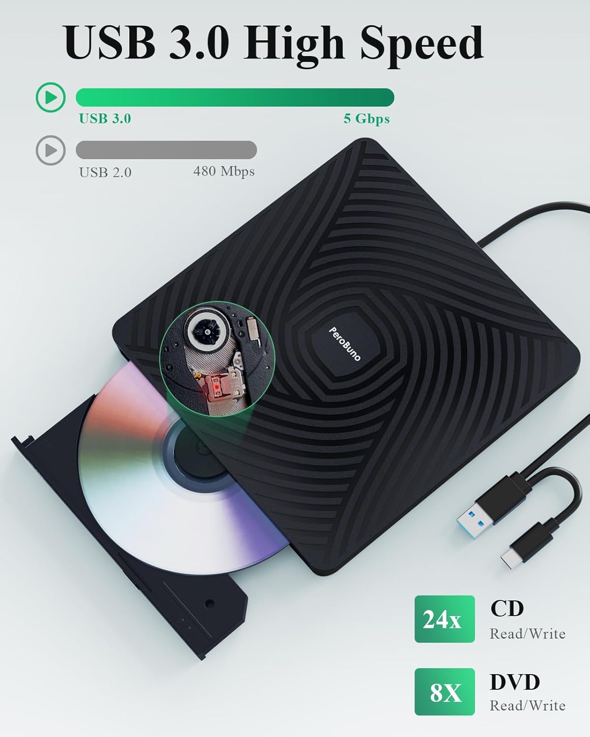 Perobuno Masterizzatore DVD Esterno USB 3.0 Type-C - immagine 4