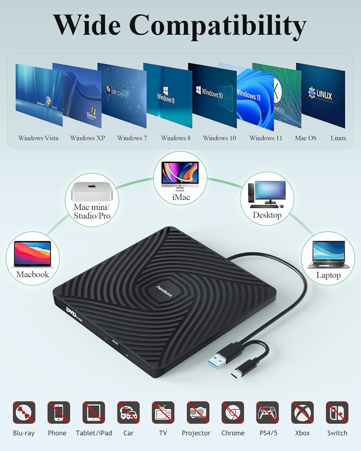 Perobuno Masterizzatore DVD Esterno USB 3.0 Type-C - immagine 6