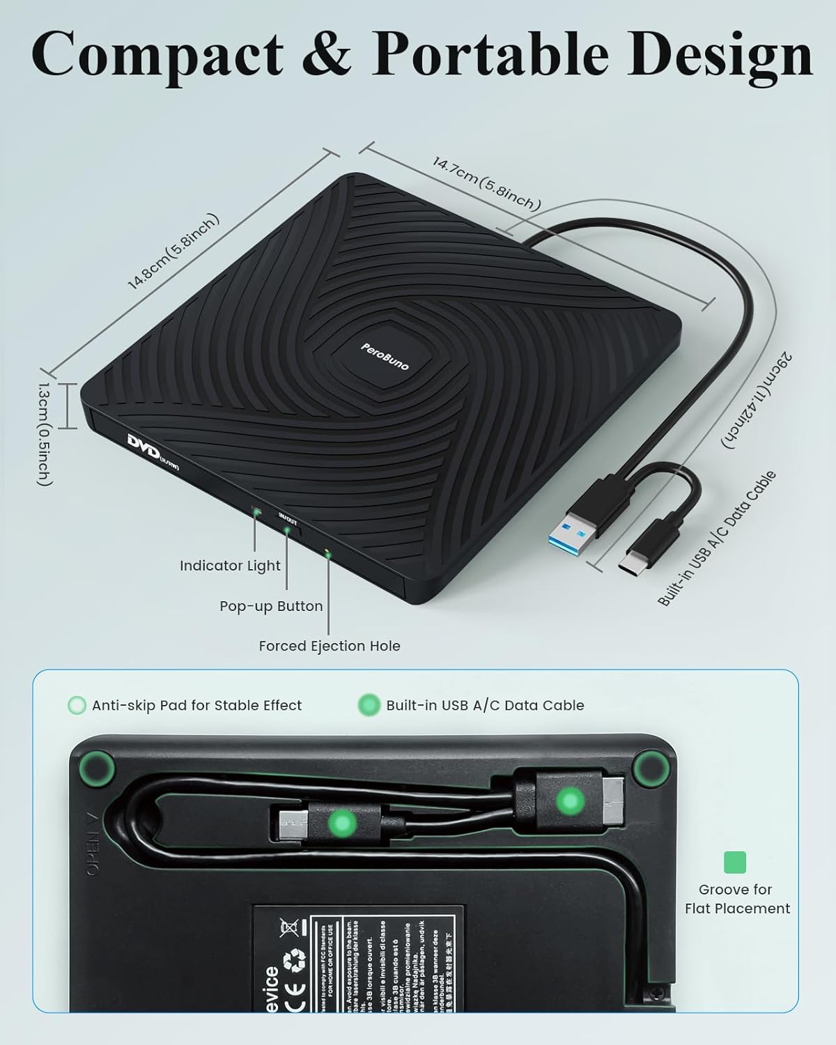 Perobuno Masterizzatore DVD Esterno USB 3.0 Type-C - immagine 7