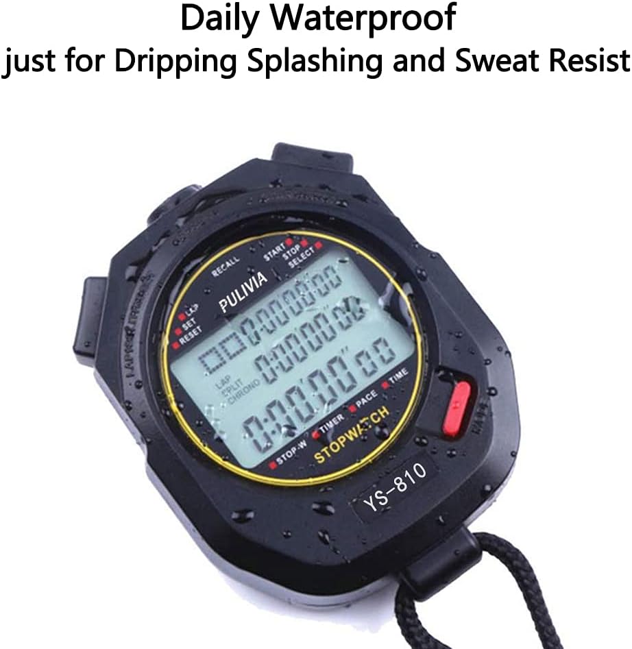 Pulivia Cronometro Sportivo 10 Laps/Splits, Nero - immagine 5