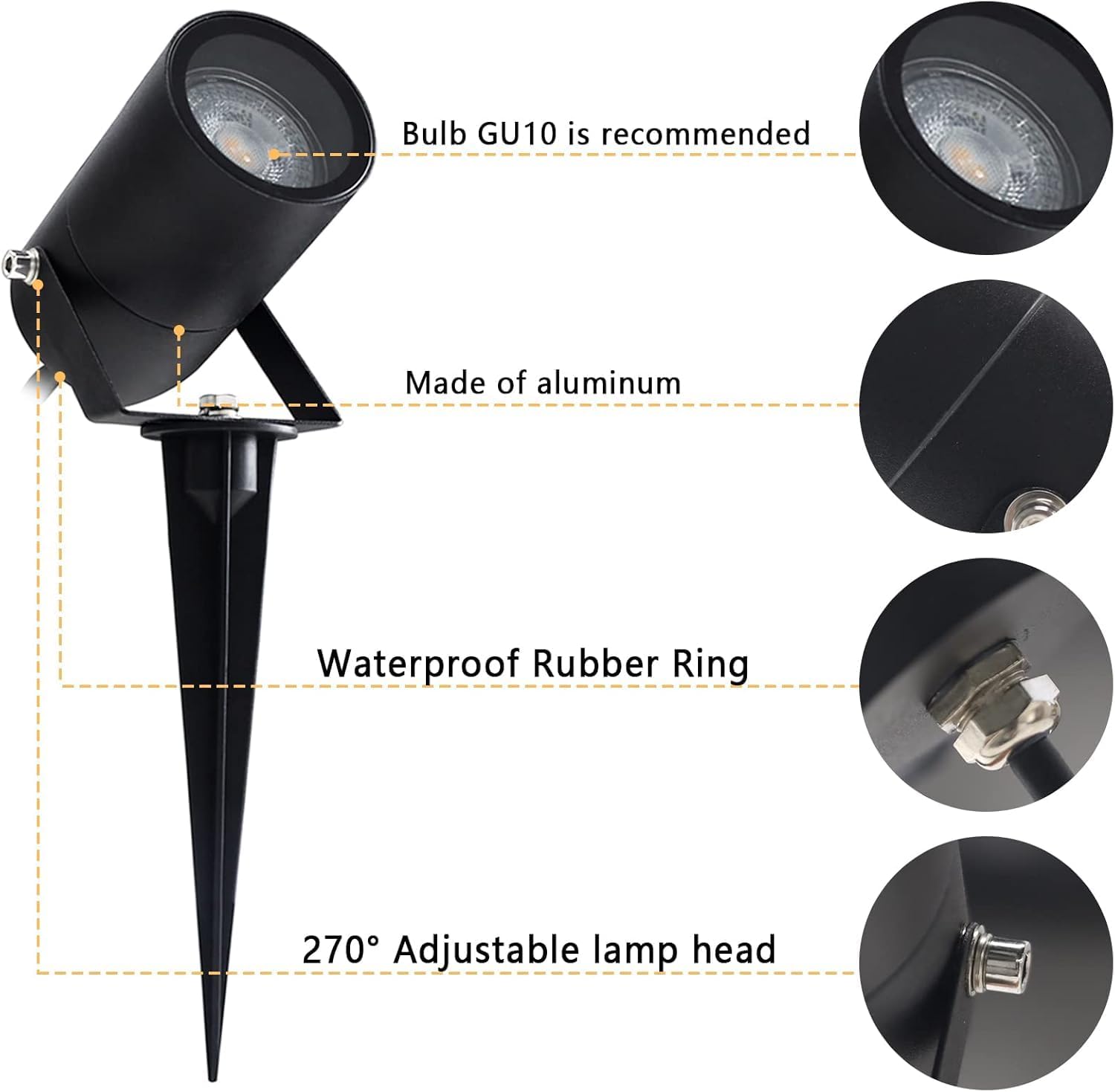 Ebion 4 Pezzi Faretti da Esterno GU10 IP65 - immagine 6