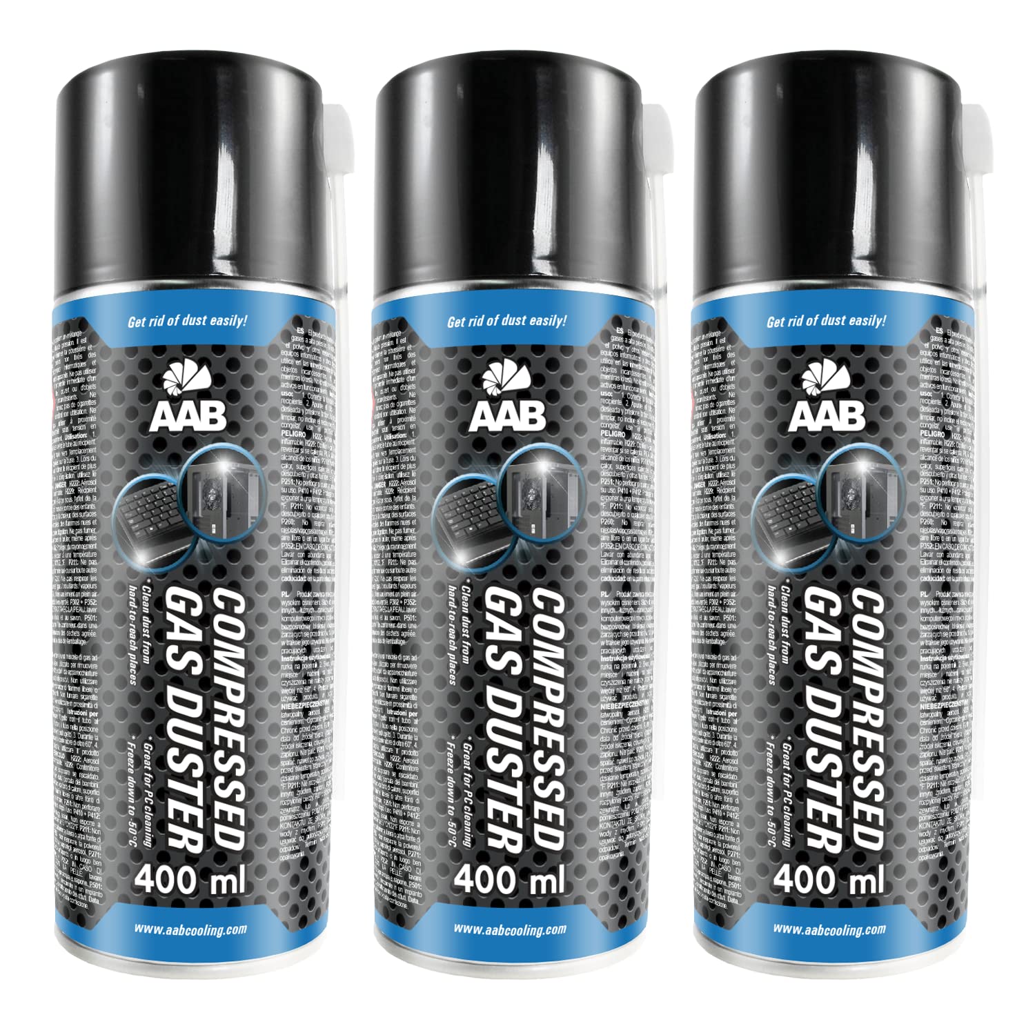 3 x AAB Bombolette Spray d’Aria Compressa 400ml per Pulire PC, Tastiera ...