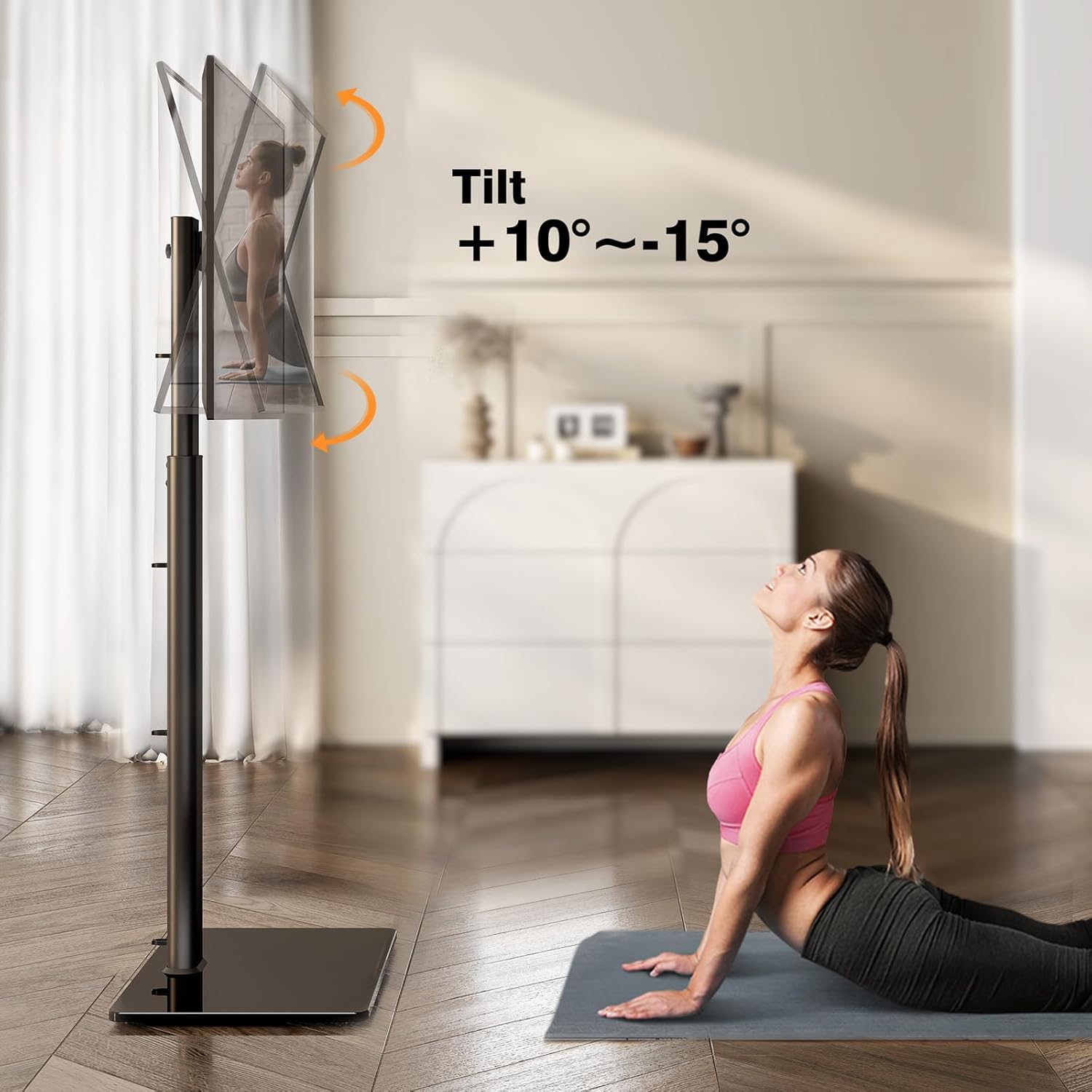 Hemudu Porta TV da Terra Mobile, Supporto TV da Pavimento per TV LCD LED da 19 a 43 Pollici, Supporto TV Girevole 100º, Regolabile in Altezza 16 Livelli, Fino a 45 kg, Max VESA 200 x200 mm - immagine 5