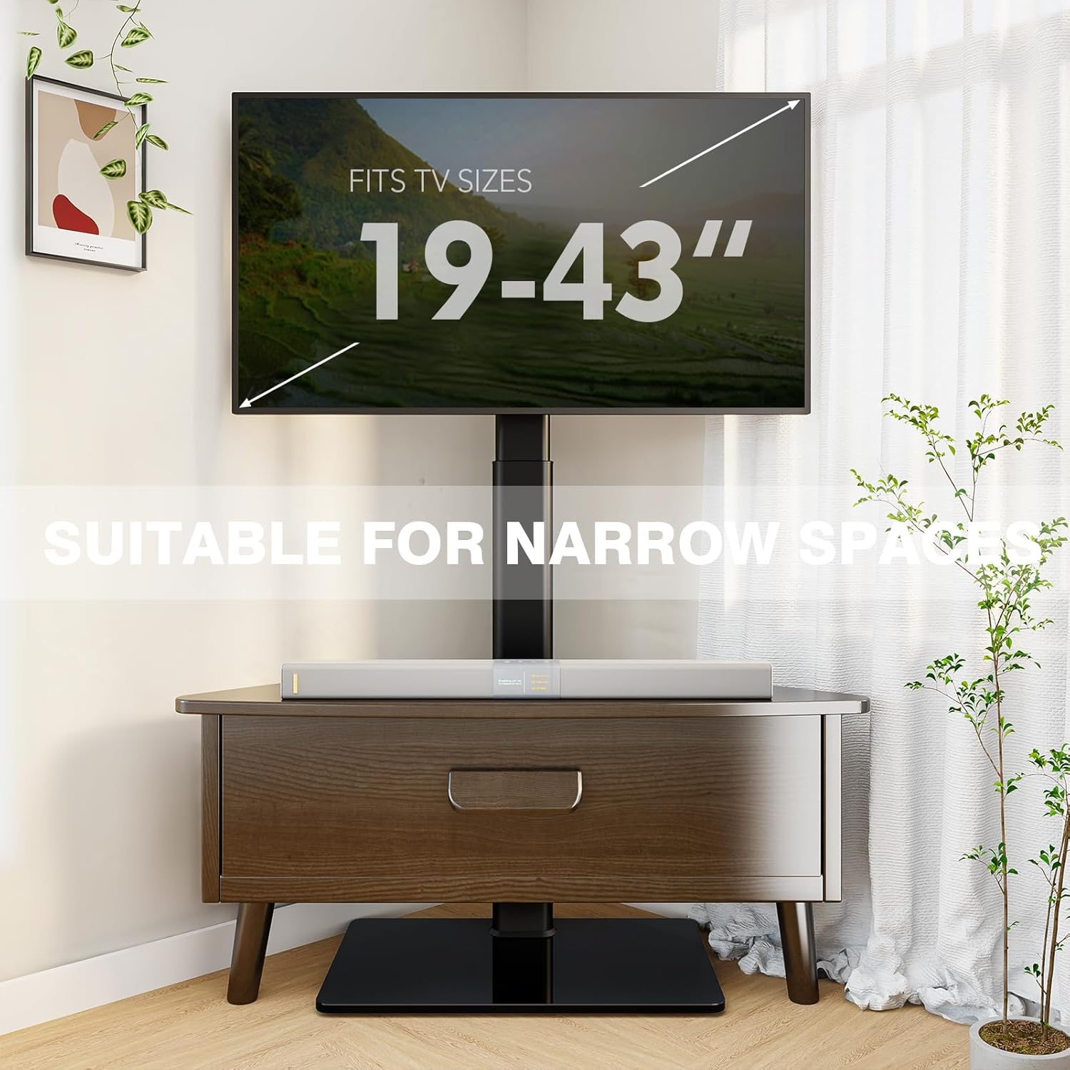 Hemudu Porta TV da Terra Mobile, Supporto TV da Pavimento per TV LCD LED da 19 a 43 Pollici, Supporto TV Girevole 100º, Regolabile in Altezza 16 Livelli, Fino a 45 kg, Max VESA 200 x200 mm - immagine 6