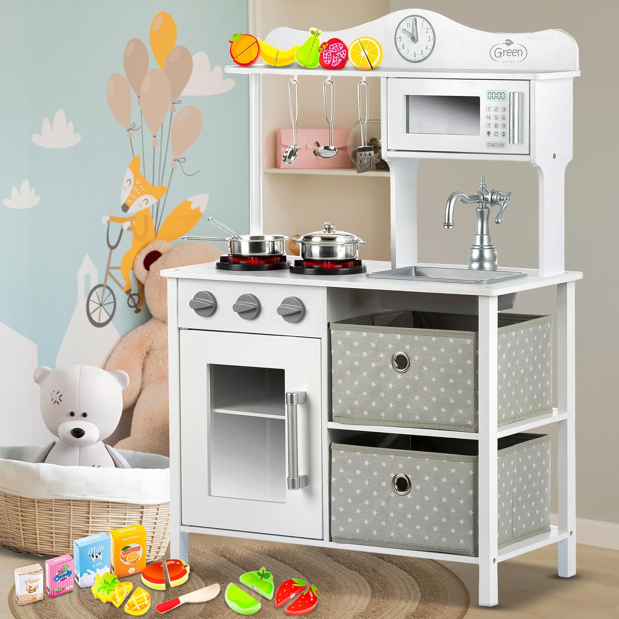Green Series Kinderplay Cucina in Legno per Bambini 87 cm