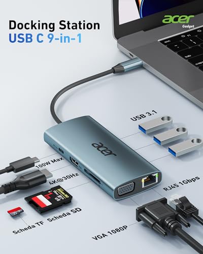 acer HUB USB C - Adattatore con HDMI 4K e VGA - immagine 2