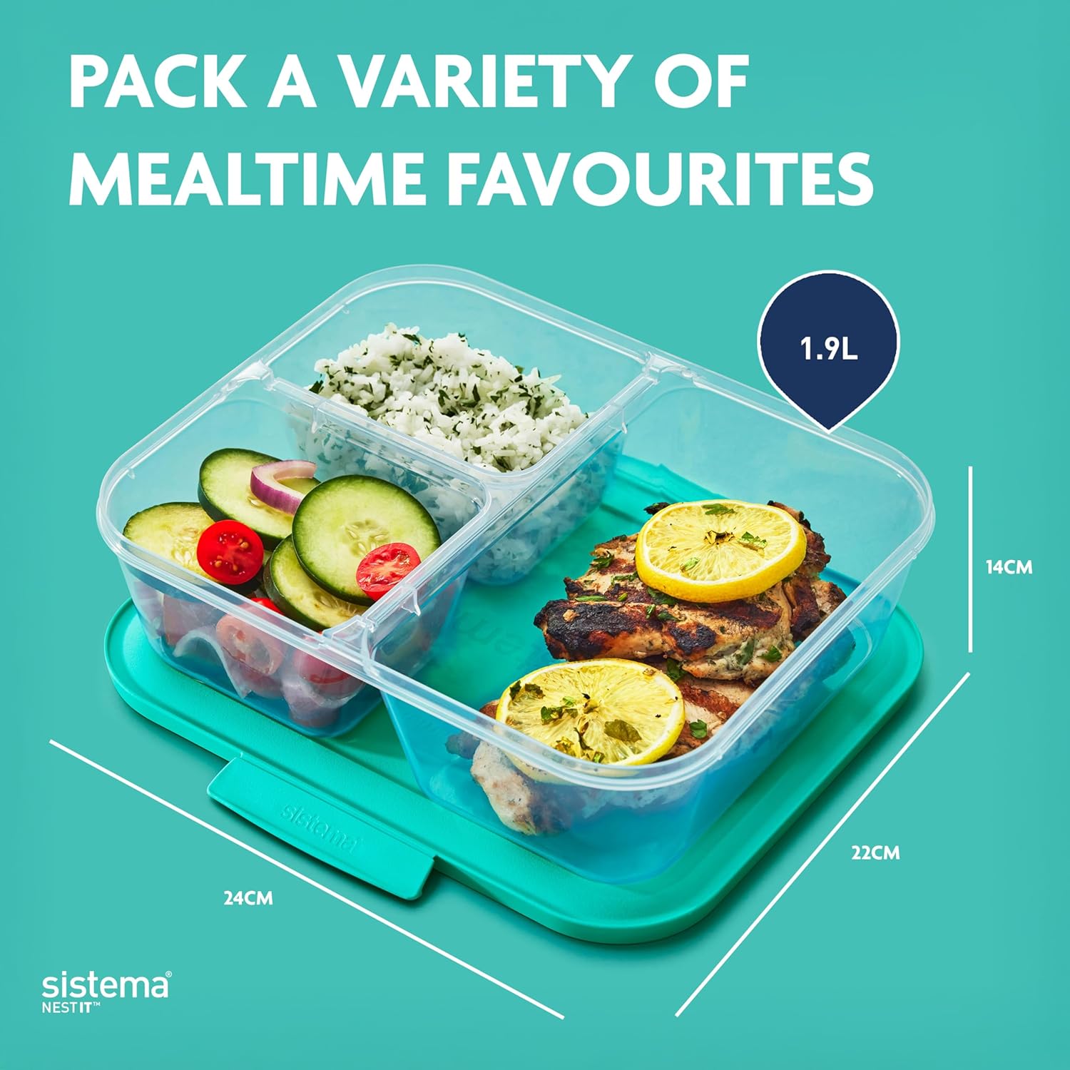 Sistema NEST IT contenitori per preparazione dei pasti | 1,9 L | Contenitori ermetici per la conservazione di alimenti, con scomparti e coperchi | Senza BPA | Verde | 5 pezzi - immagine 3