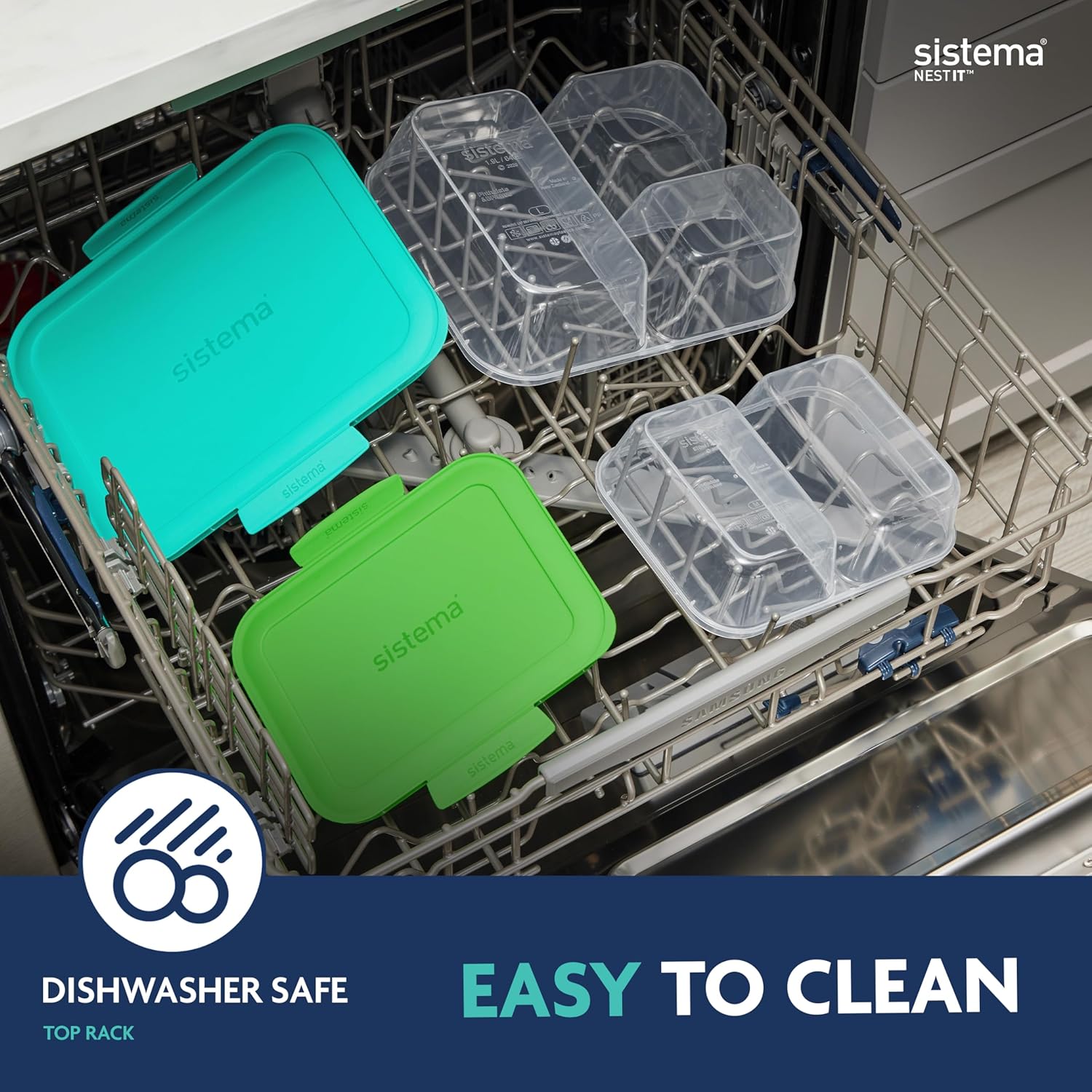 Sistema NEST IT contenitori per preparazione dei pasti | 1,9 L | Contenitori ermetici per la conservazione di alimenti, con scomparti e coperchi | Senza BPA | Verde | 5 pezzi - immagine 5