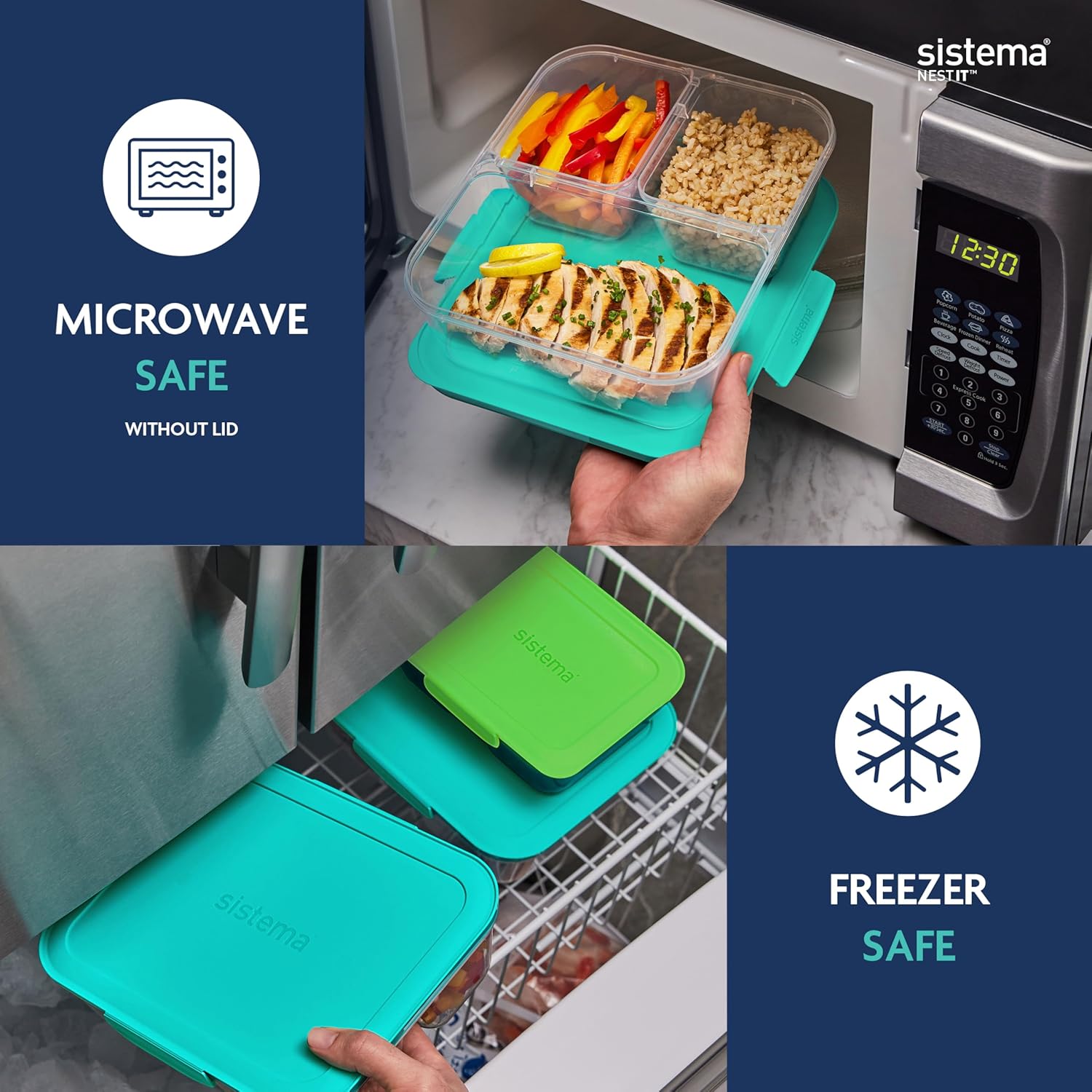 Sistema NEST IT contenitori per preparazione dei pasti | 1,9 L | Contenitori ermetici per la conservazione di alimenti, con scomparti e coperchi | Senza BPA | Verde | 5 pezzi - immagine 6