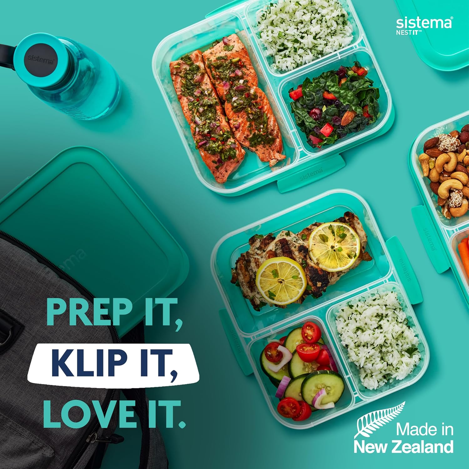 Sistema NEST IT contenitori per preparazione dei pasti | 1,9 L | Contenitori ermetici per la conservazione di alimenti, con scomparti e coperchi | Senza BPA | Verde | 5 pezzi - immagine 7