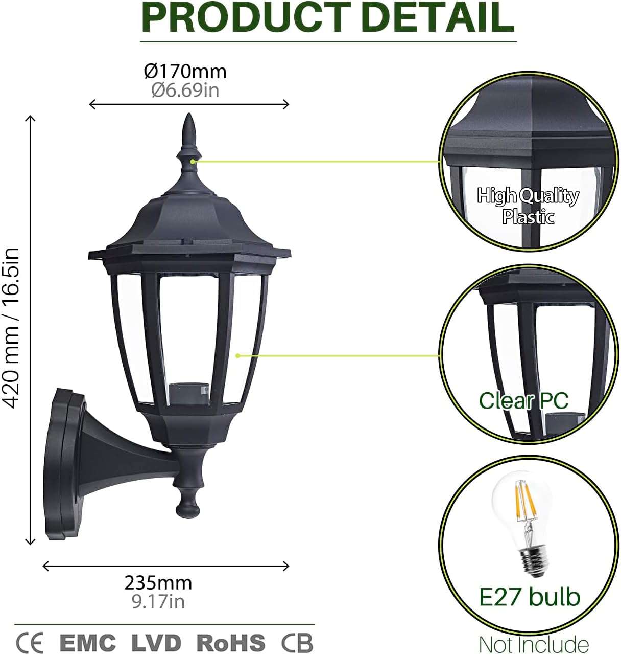 Ebion 2 Pezzi Applique Da Esterno E27, Nere - immagine 2
