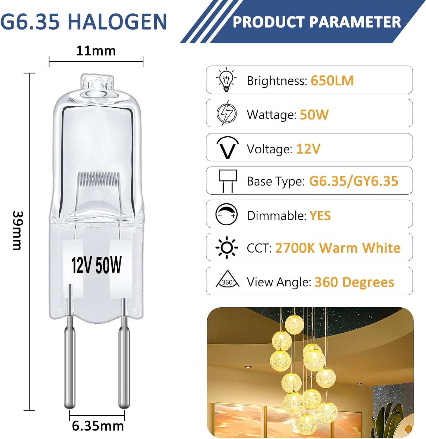 Lampadina Alogena G6.35 50W Dimmerabile 12V (12 Pezzi) - immagine 2