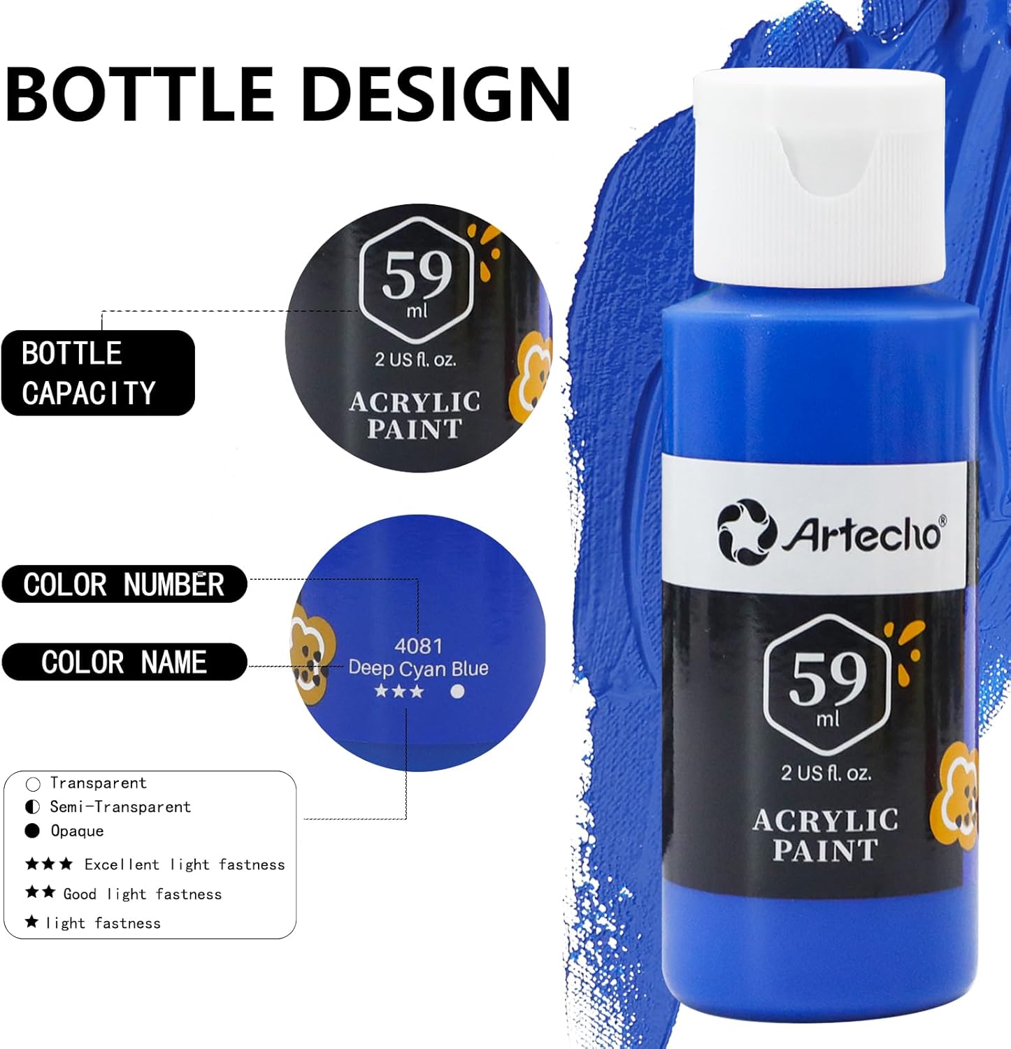 Artecho Set 48 Colori Acrilici 59ml con 10 Pennelli - immagine 3