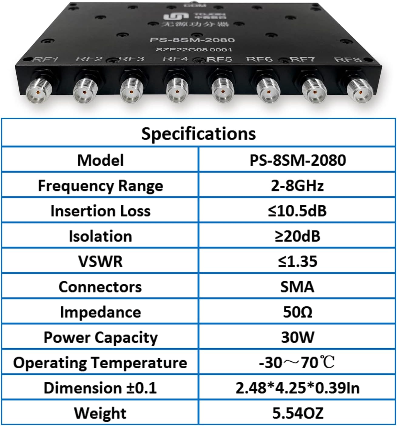 TOJOIN Diviseur de Puissance Passif 8 Vie SMA 2-8GHz - immagine 3