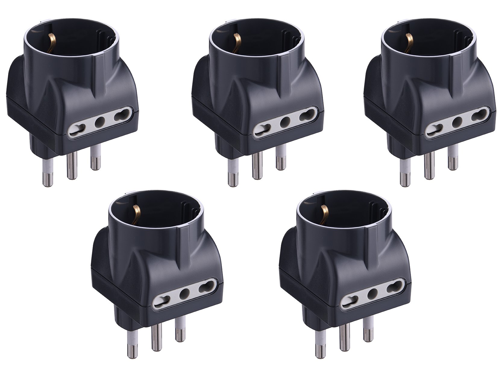 Electraline 92298 Set 5 Adattatori 3 Posti, Nero