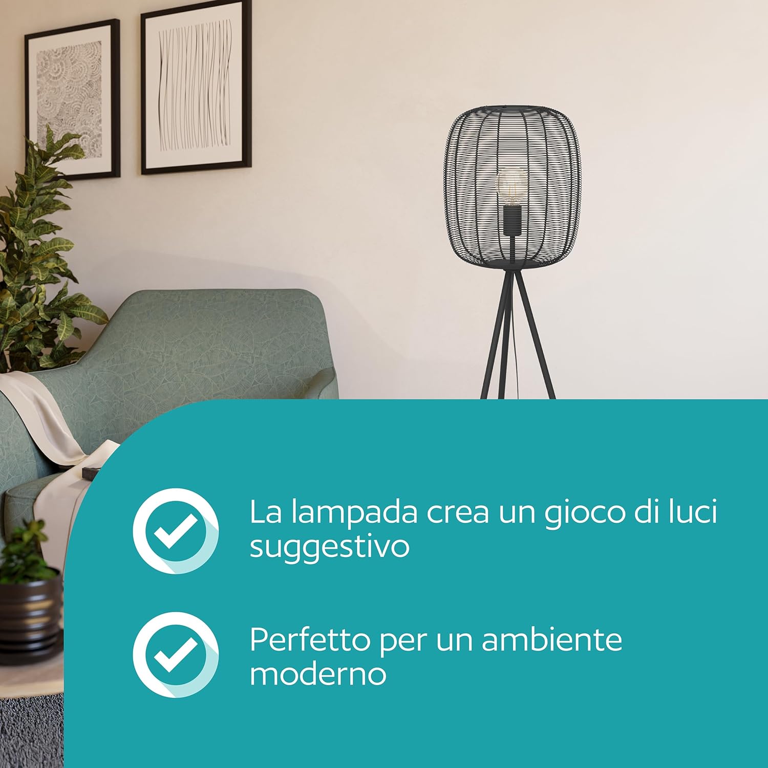 Eglo Rinroe - Lampada da Terra con Treppiede, Nera - immagine 2