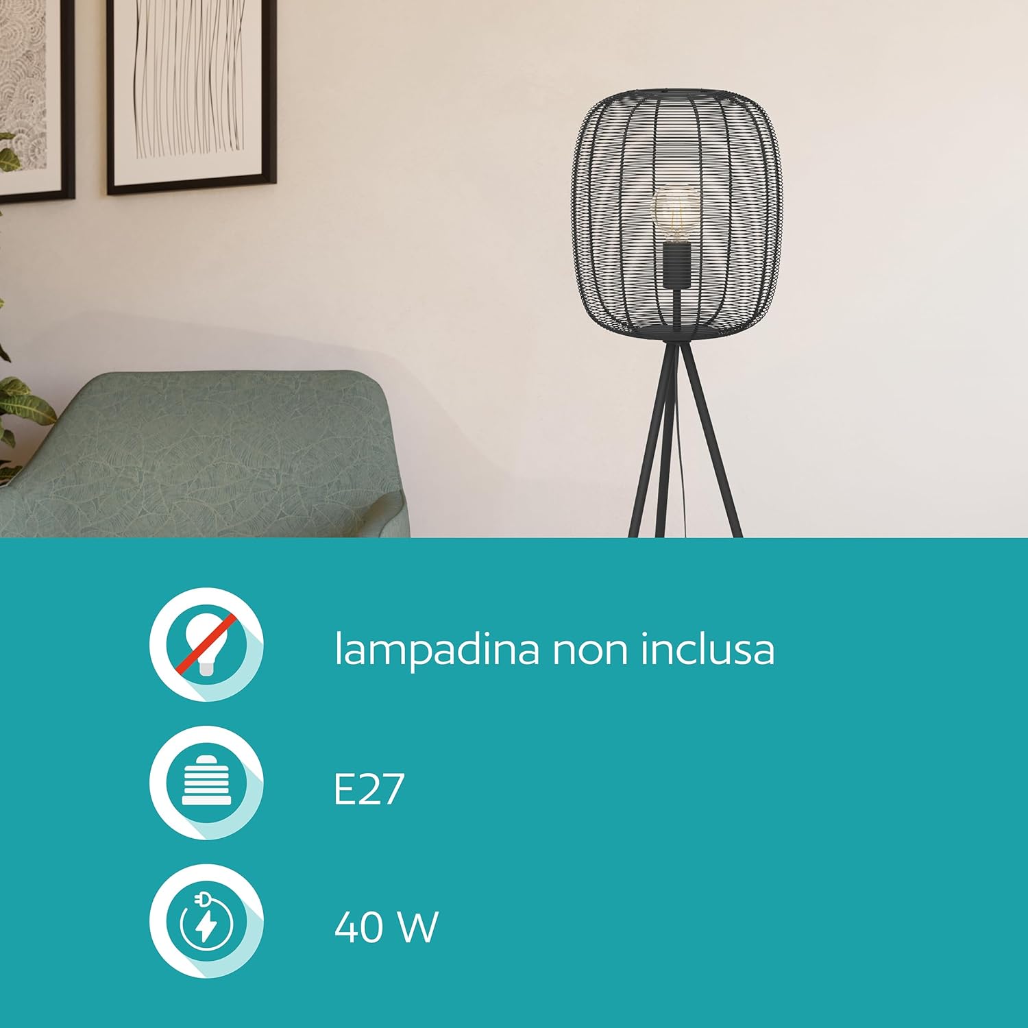 Eglo Rinroe - Lampada da Terra con Treppiede, Nera - immagine 4