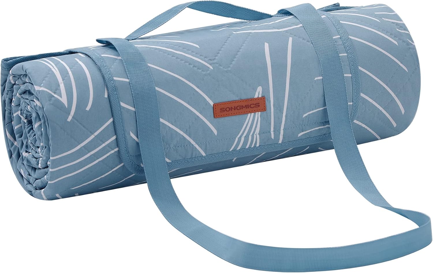 Songmics Coperta Picnic 200x200cm, Motivo Foglie e Azzurro