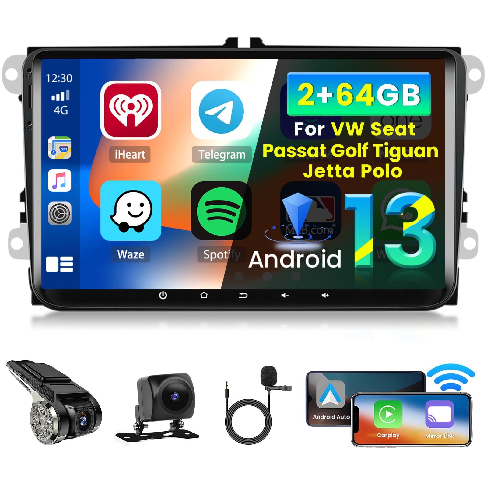 Inefala Android 13 Autoradio 9'' per VW Seat Passat Golf