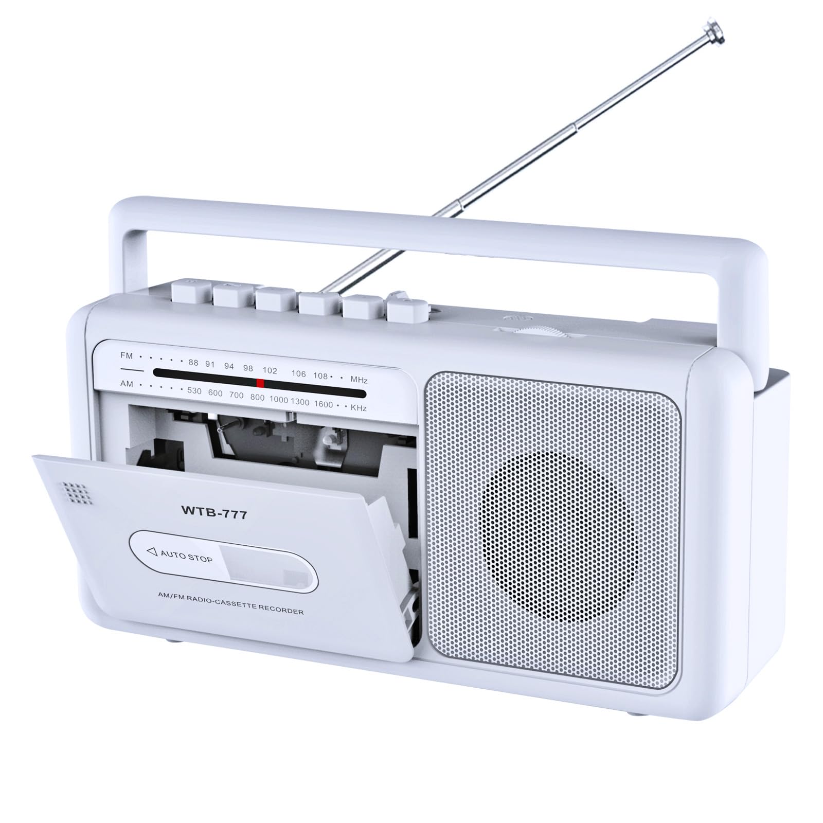 Lettore a Cassette Portatile Vintage con Bluetooth, Bianco