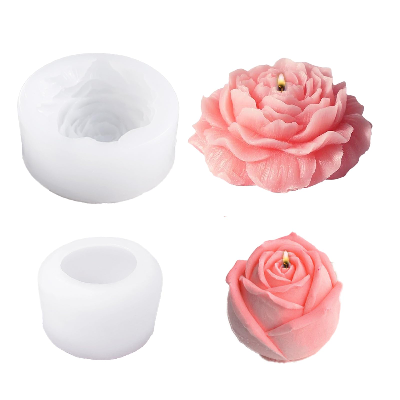 Stampi per Candele in Silicone a Forma di Rose e Peonie 2 Pezzi