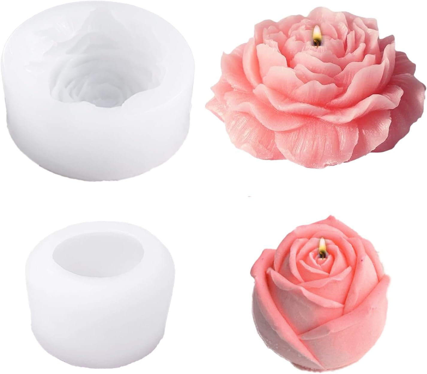 Stampi per Candele in Silicone a Forma di Rose e Peonie 2 Pezzi - immagine 1