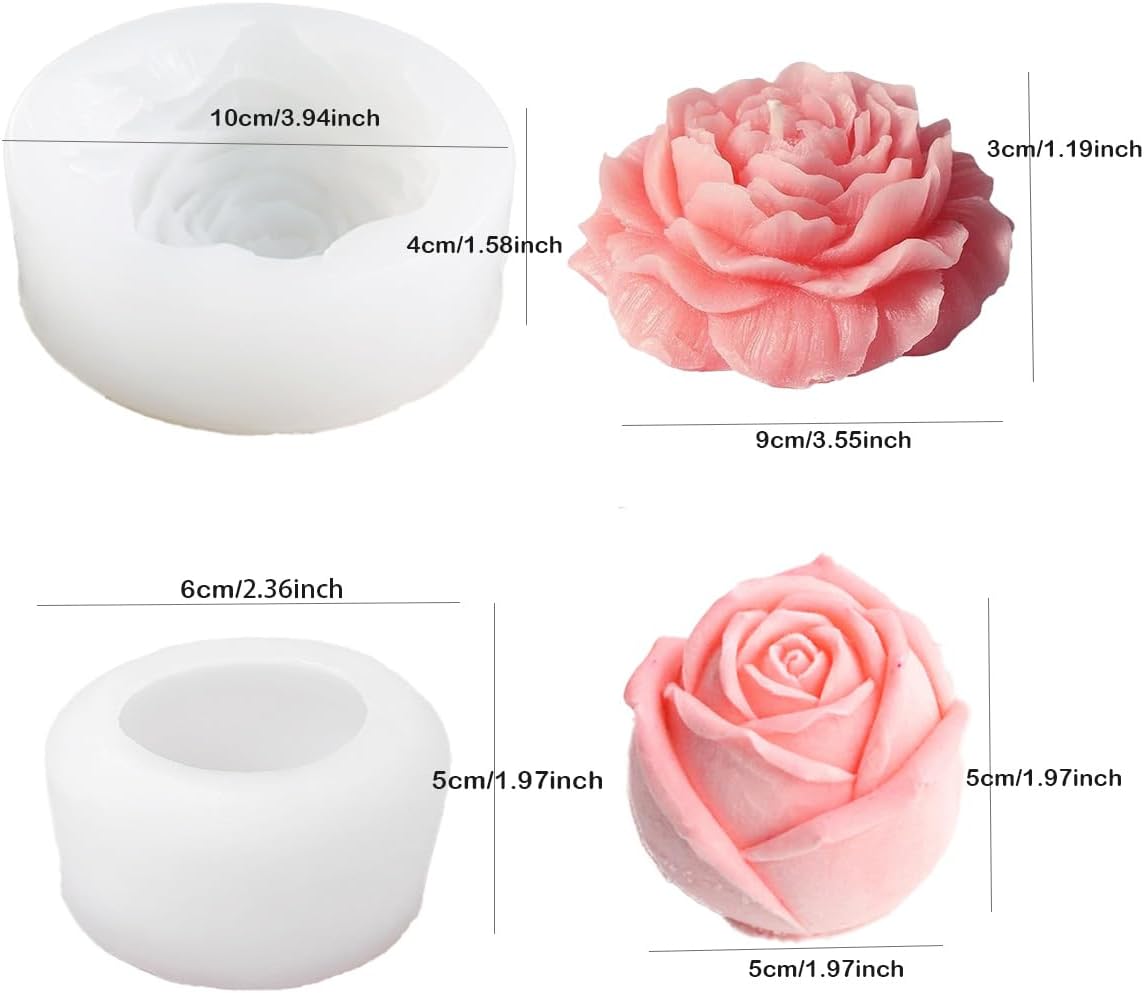 Stampi per Candele in Silicone a Forma di Rose e Peonie 2 Pezzi - immagine 2