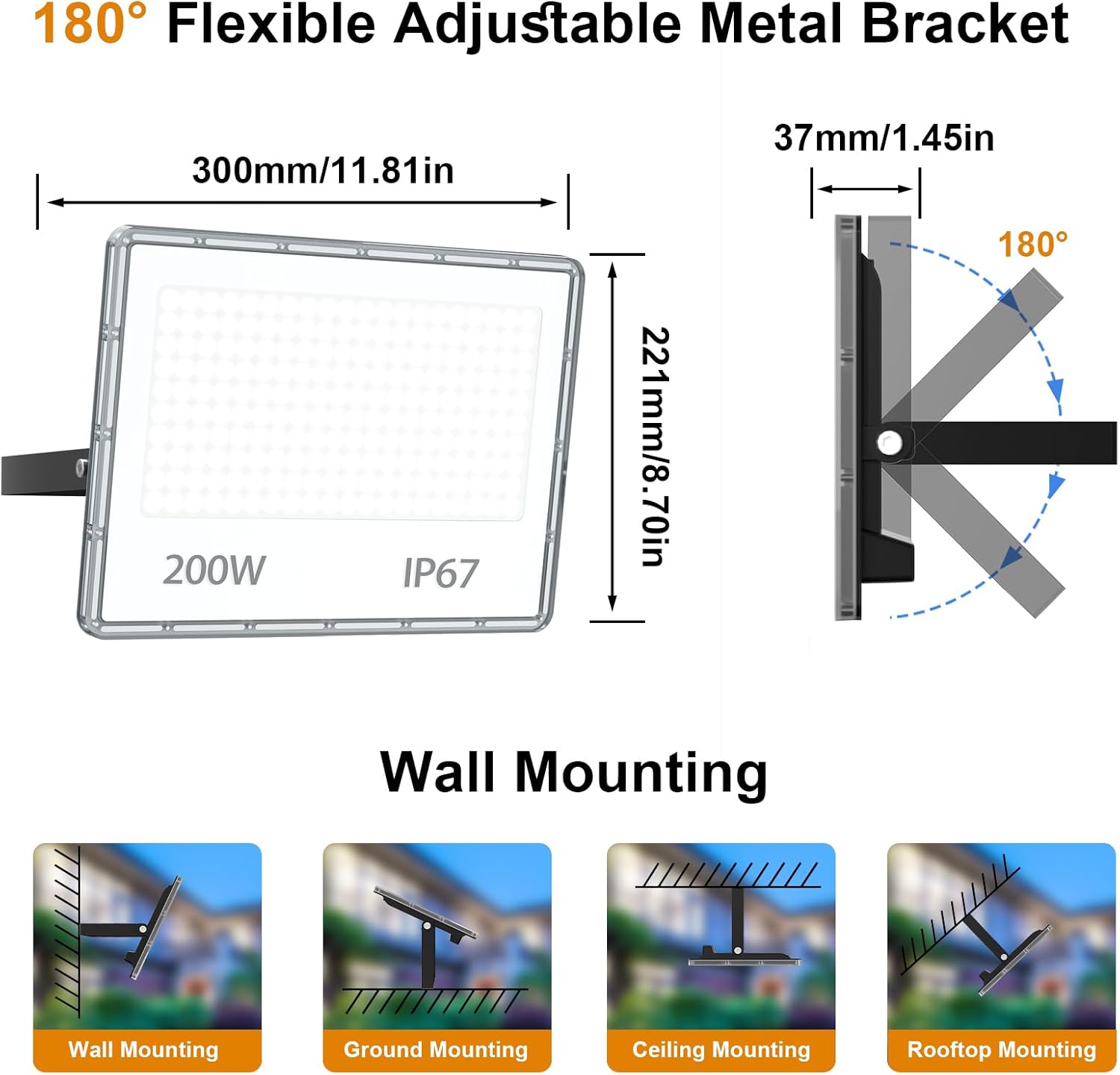 Yiqibro Faretto LED da Esterno 200W 2 Pezzi - immagine 5
