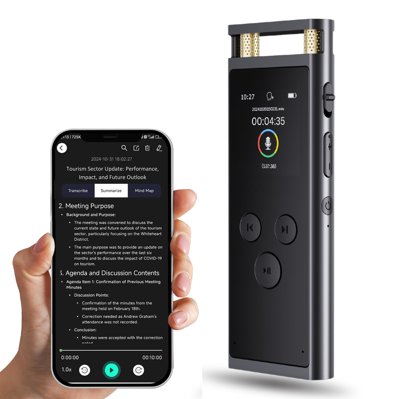 Registratore Vocale AI 64GB con Trascrizione e Riassunto