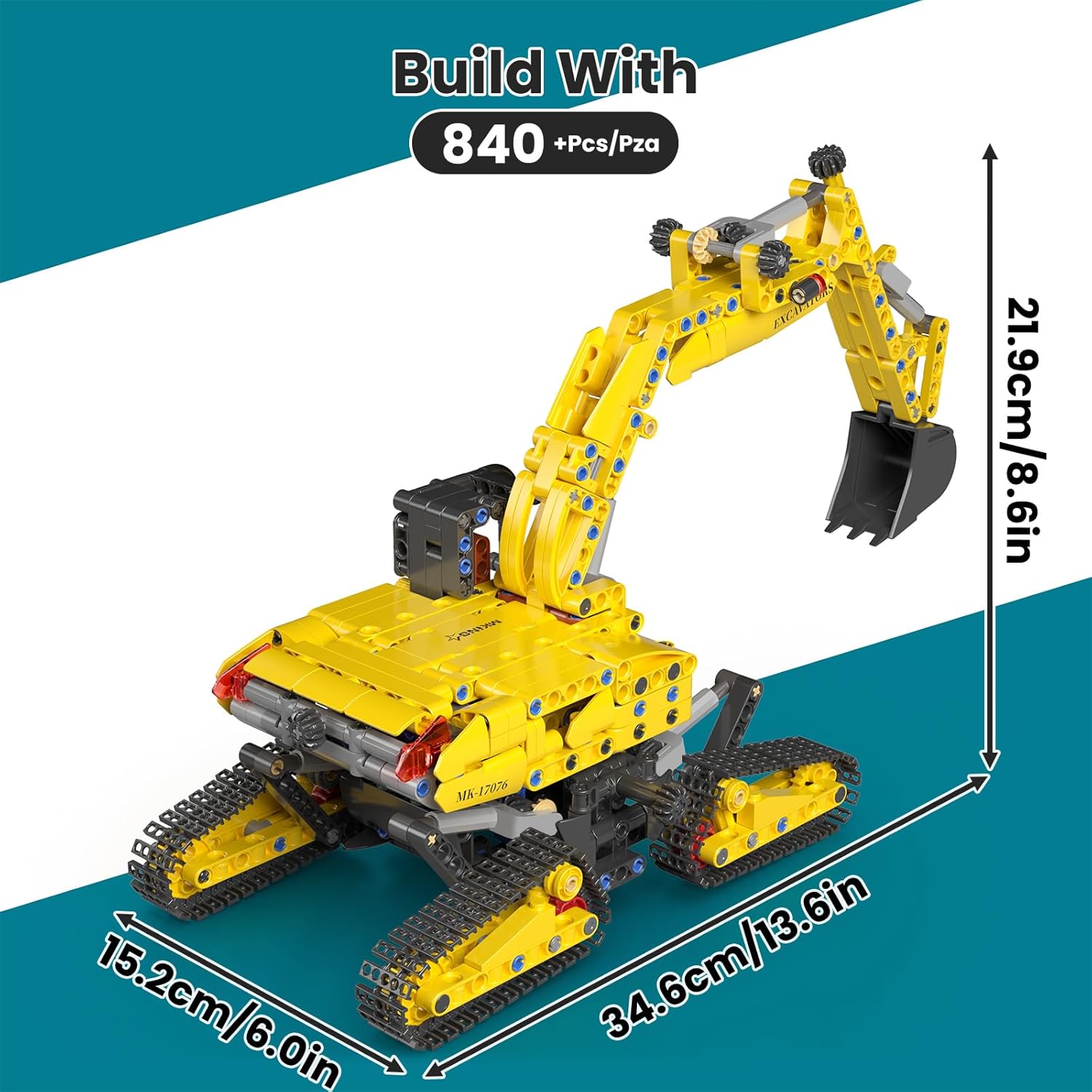 Mould King Set di escavatori per modellini con 840 pezzi, giocattolo STEM per ragazzi dai 14 anni e adulti, kit tecnico (10176) - immagine 2
