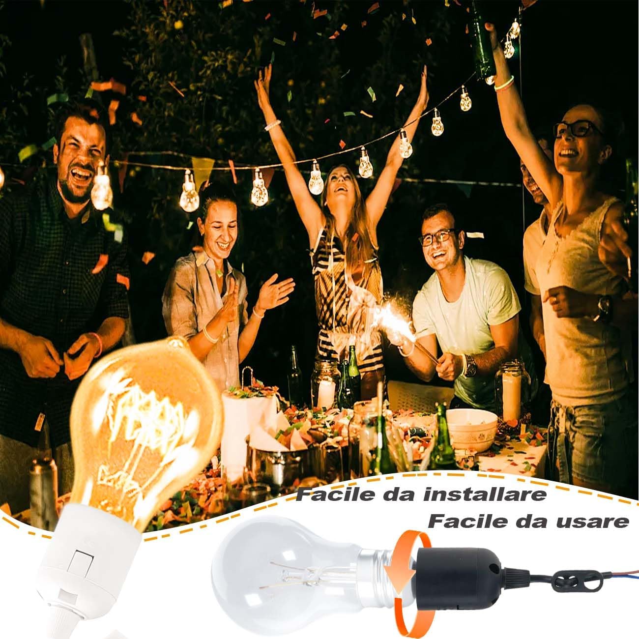 Set Portalampada E27 Bianco - 6 Pezzi con Cavo - immagine 4