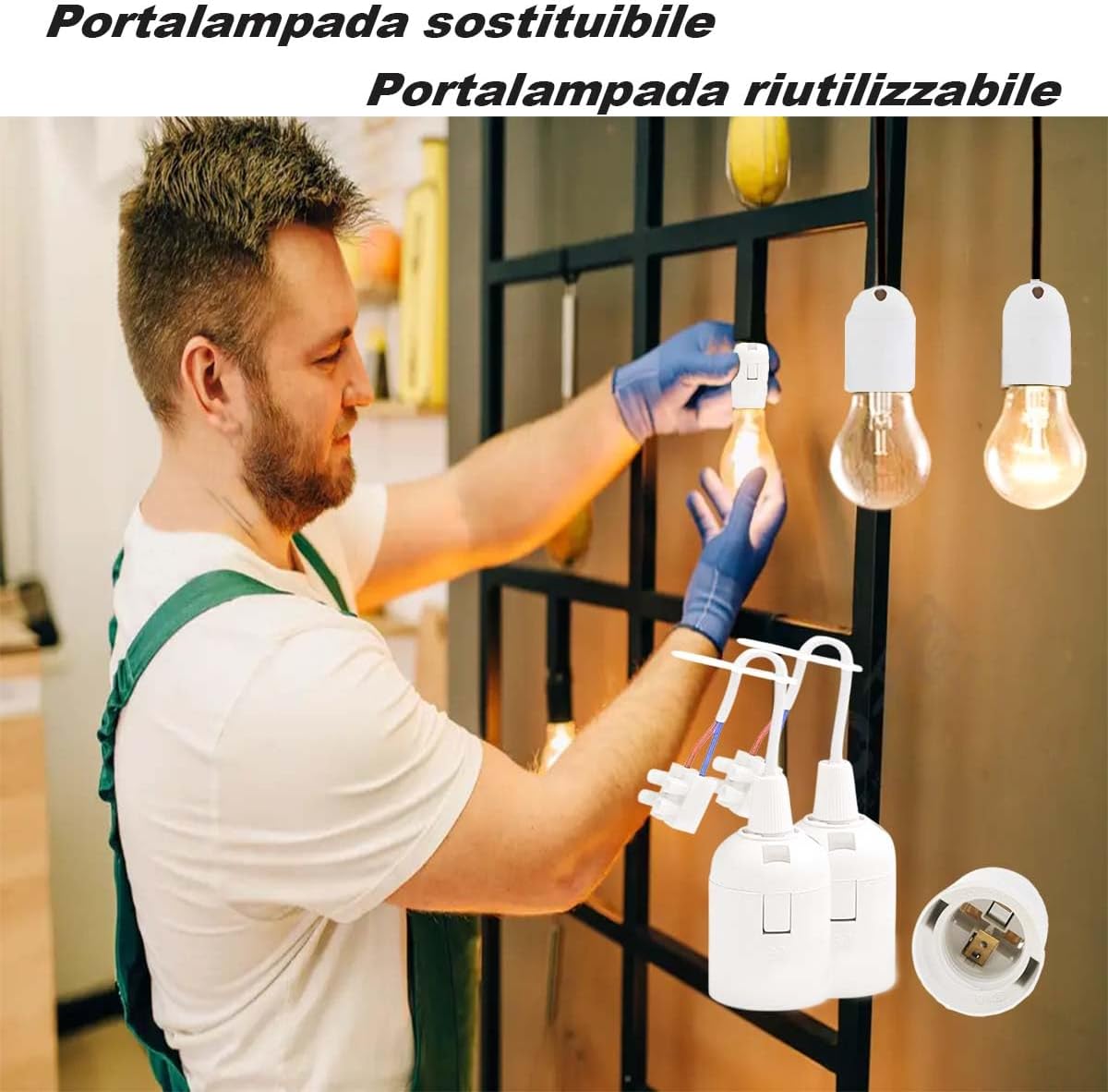 Set Portalampada E27 Bianco - 6 Pezzi con Cavo - immagine 6