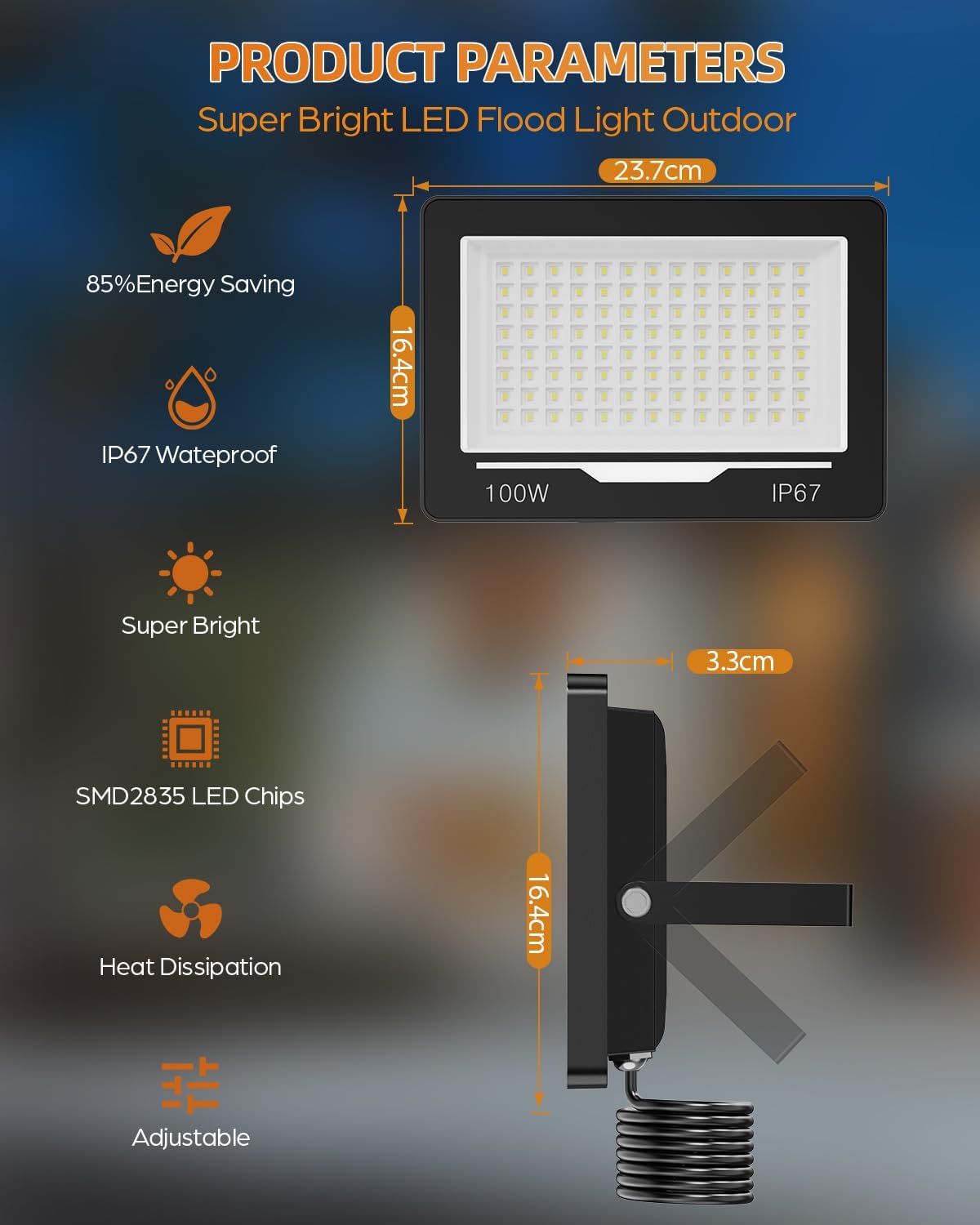 Topaubub Faretto LED da Esterno 100W 2 Pezzi - immagine 2
