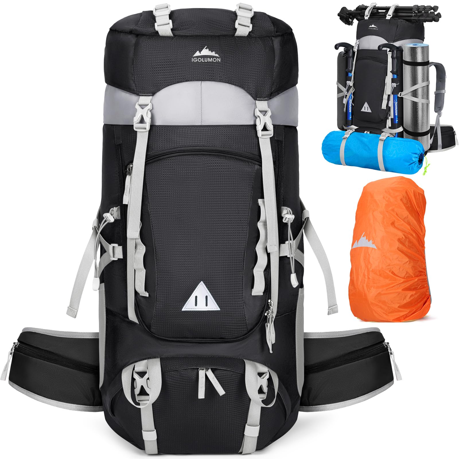 IGOLUMON Zaino Trekking 60 Litri con Copri Pioggia