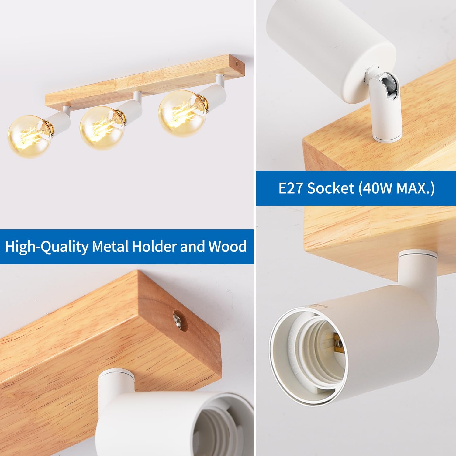 Anwio Faretti da Soffitto Orientabili con Base Legno - immagine 4