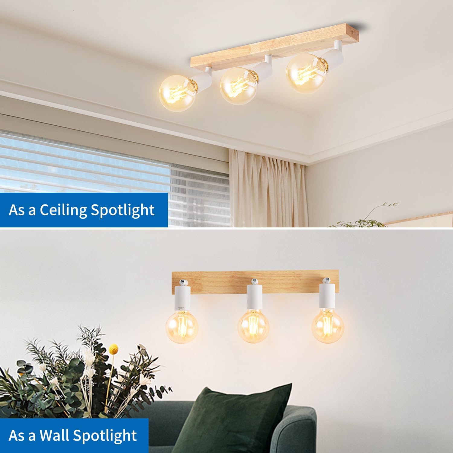 Anwio Faretti da Soffitto Orientabili con Base Legno - immagine 7