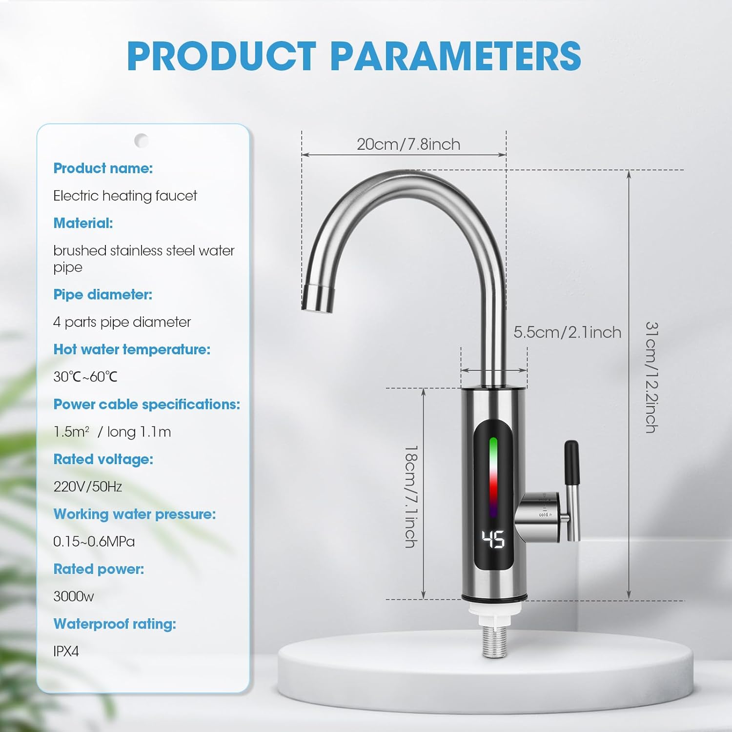 Rubinetto Acqua Calda Istantanea 3000W con Display LED - immagine 2