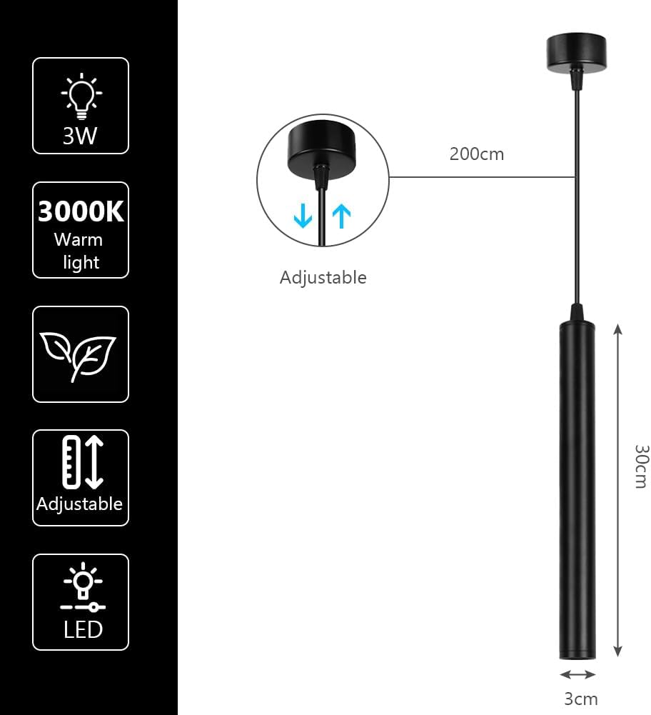 Hotut Lampada a Sospensione LED Lunga 30cm, Nera - immagine 2