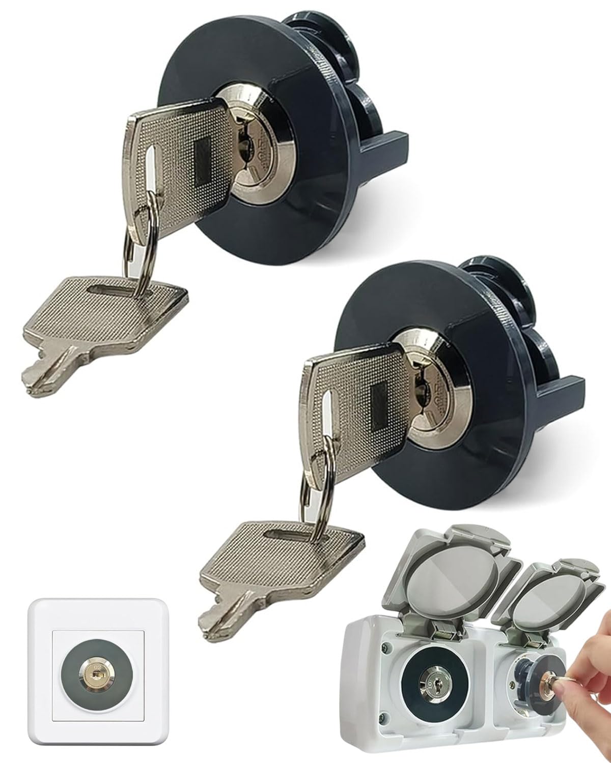2 Pezzi Blocco Della Presa, Presa Corrente con Serratura con Chiave, Multifunzione Blocco Presa con Chiave Presa Corrente con Serratura per Interno ed Esterno