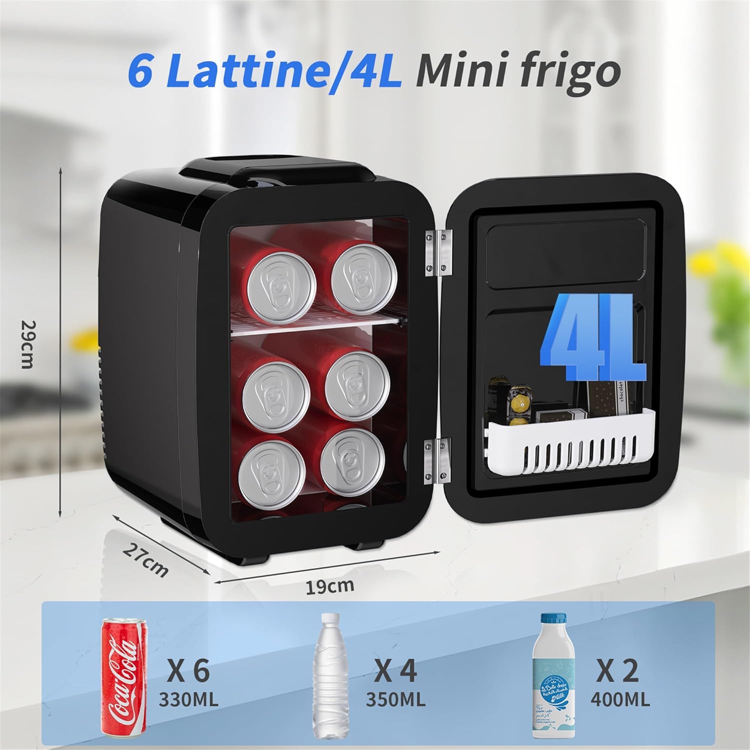 Yashe Mini Frigo da Camera 4L, Nero - immagine 2