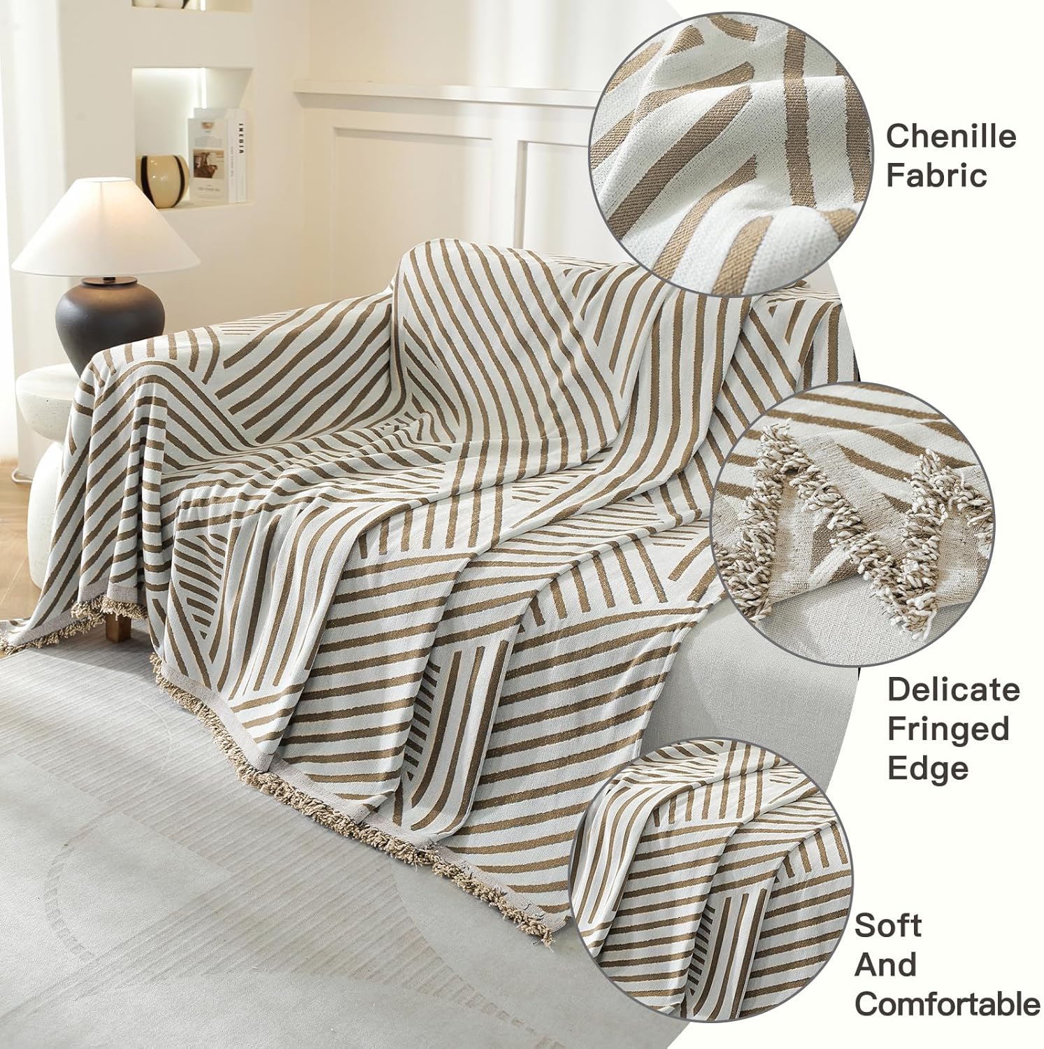 Copridivano 3 Posti 180×340CM, Cachi-Line - immagine 4