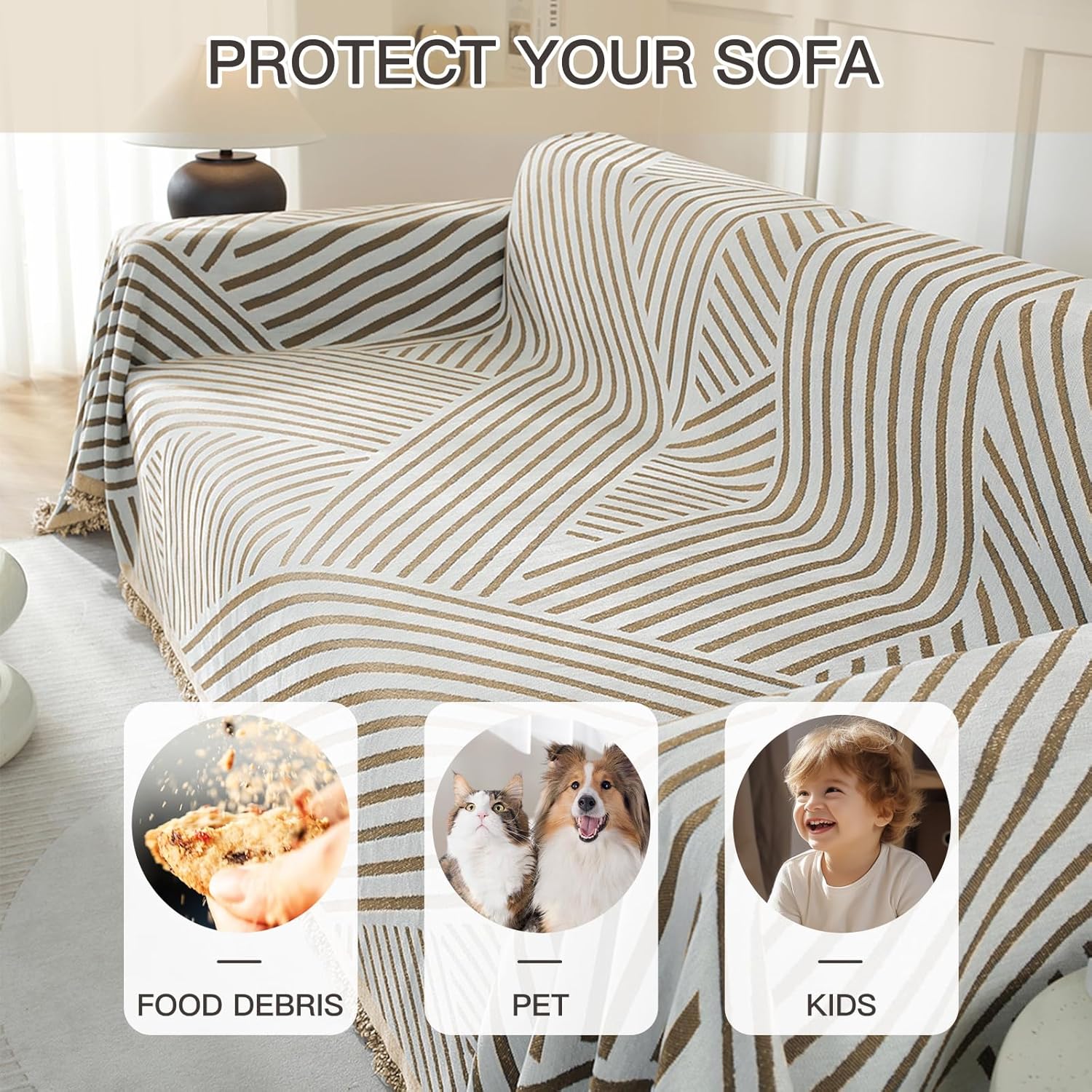 Copridivano 3 Posti 180×340CM, Cachi-Line - immagine 5