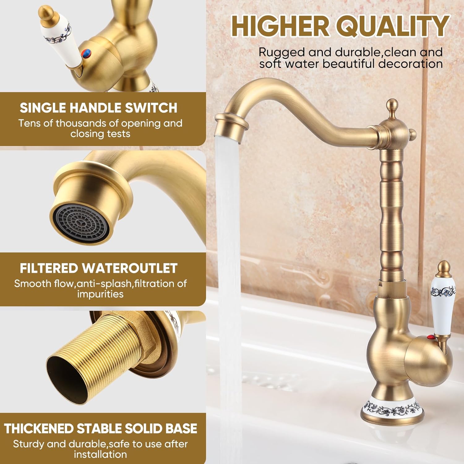 Rubinetto Cucina Monocomando Ottone Antico - immagine 2