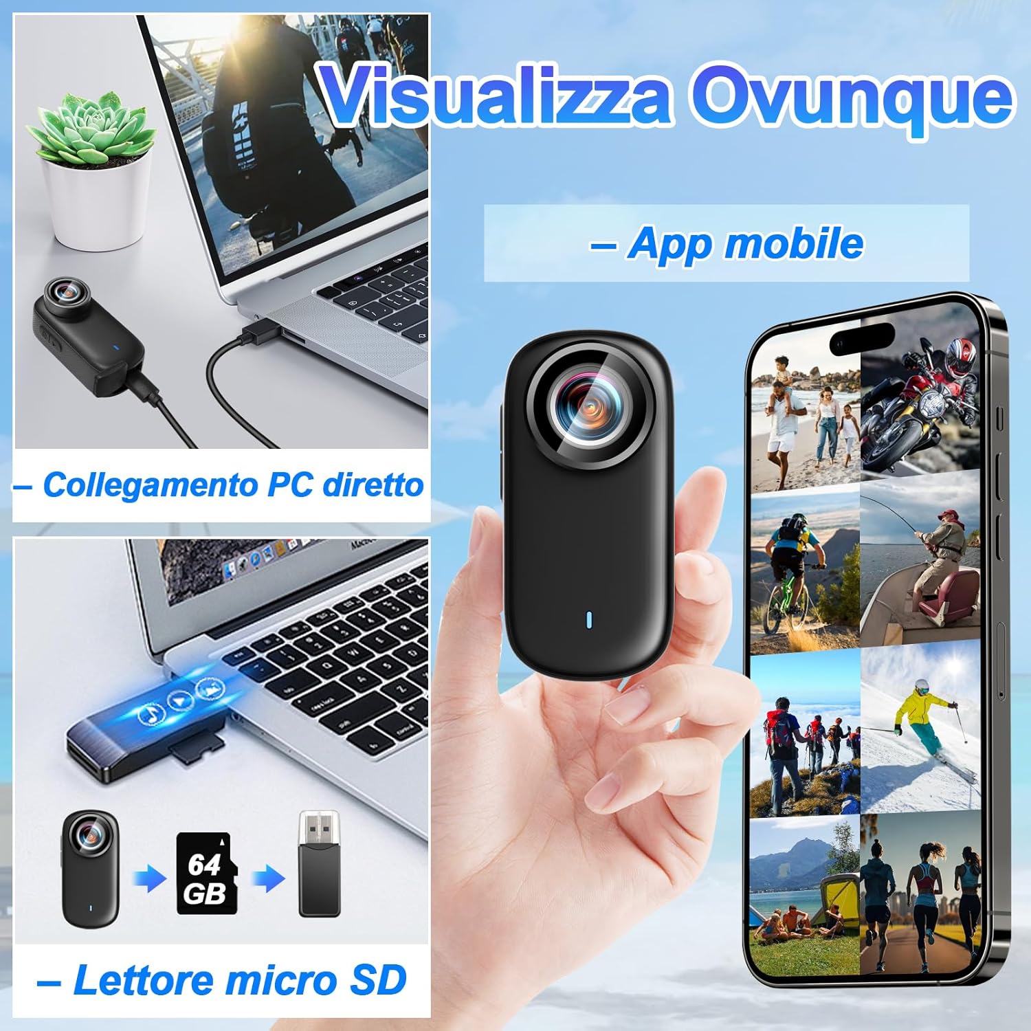 Mini Action Cam 4K UHD WiFi con Schermo 64GB - immagine 5