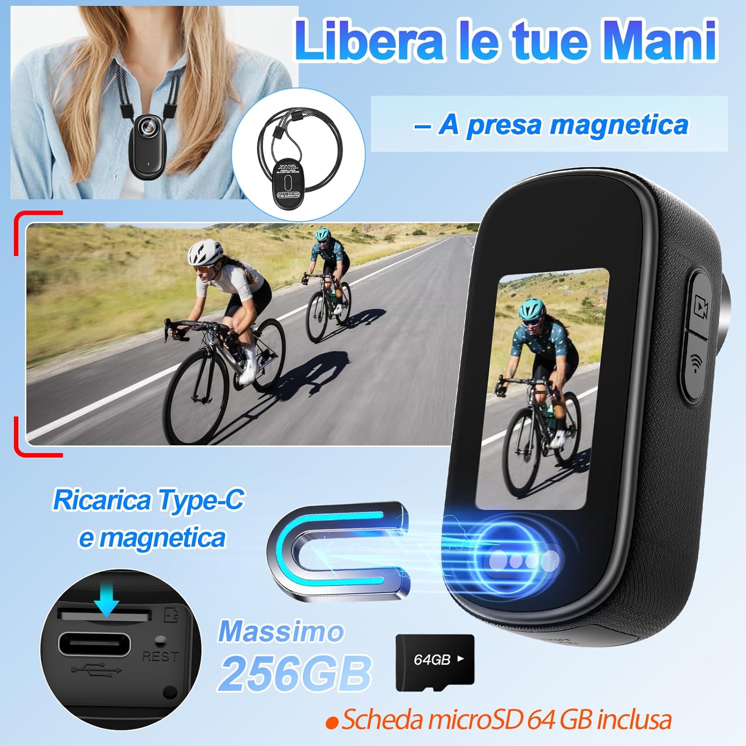 Mini Action Cam 4K UHD WiFi con Schermo 64GB - immagine 6