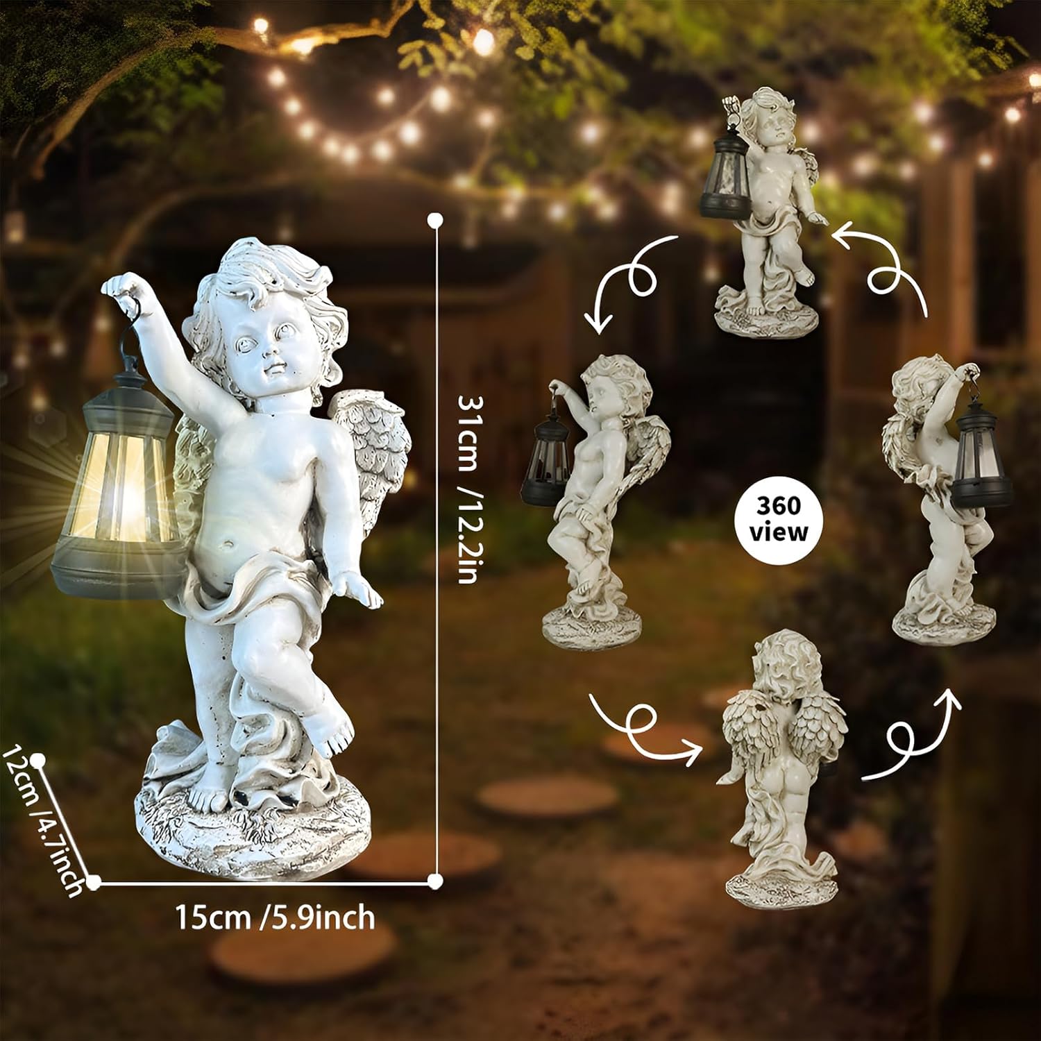 Statua da Giardino Angelo Solare con Lanterna LED - immagine 2