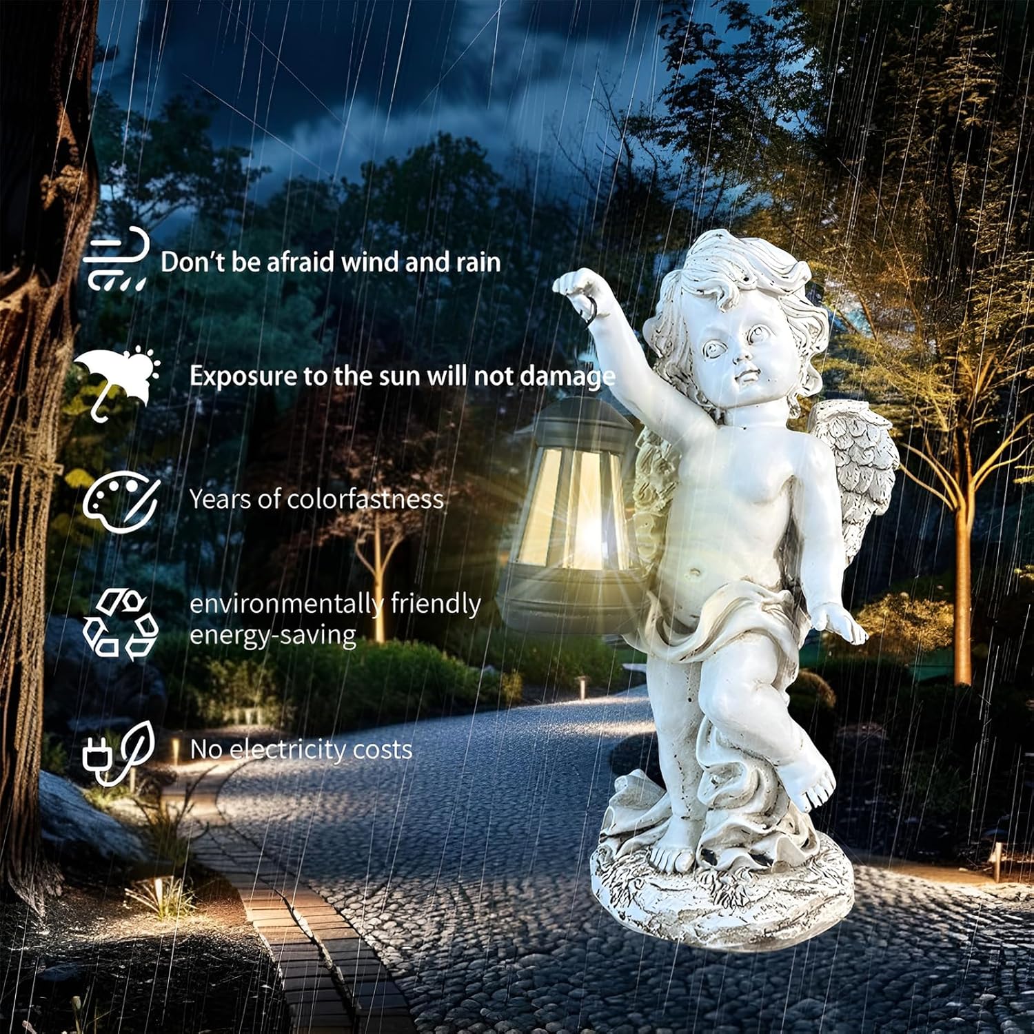 Statua da Giardino Angelo Solare con Lanterna LED - immagine 3